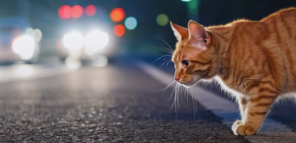 Cat crossing a dangerous road